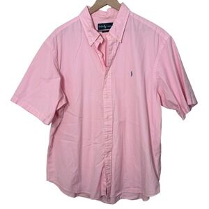 Ralph Lauren Mens Pink Short Sleeve Classic Fit Button Down Cotton Shirt XXL